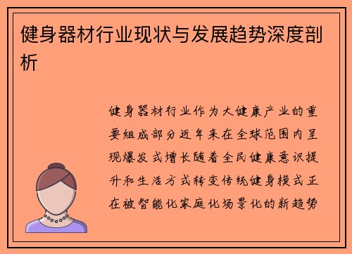 健身器材行业现状与发展趋势深度剖析